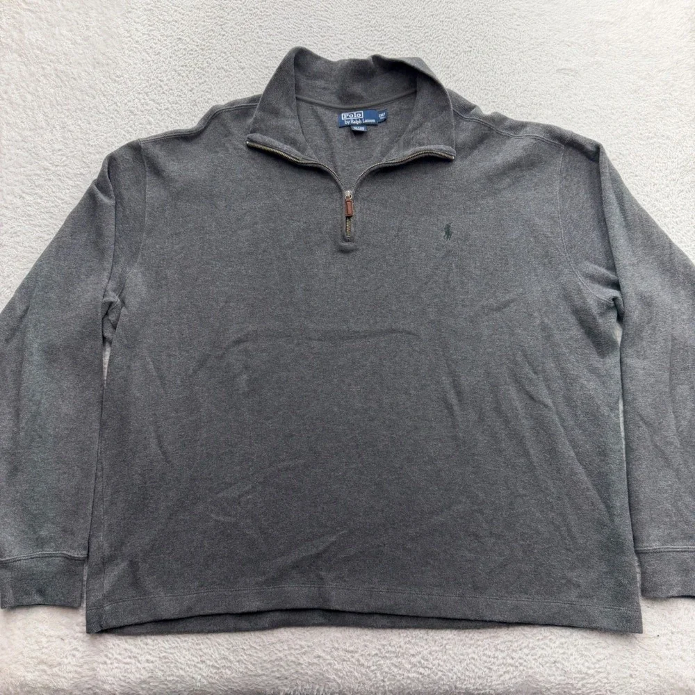 Polo Ralph Lauren Mens 2XLT Gray Cotton Quarter Zip Pullover Sweater Tall Logo